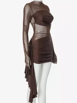 Gloved Bodycon Dress Sexy Mesh Mini Club Dress For Women 2026