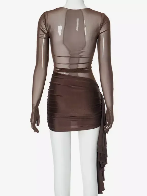 Gloved Bodycon Dress Sexy Mesh Mini Club Dress For Women 2026
