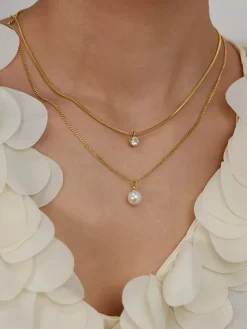 Glue Pearl And Cubic Zirconia Layered Necklace For Women 2026