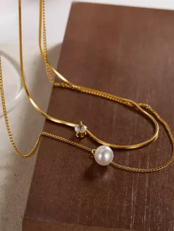 Glue Pearl And Cubic Zirconia Layered Necklace For Women 2026