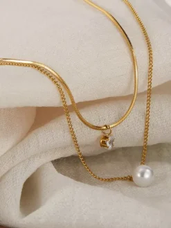 Glue Pearl And Cubic Zirconia Layered Necklace For Women 2026