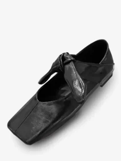 Gold Ballet Flats Square Toe Metallic Knotted Detail Flat Shoes