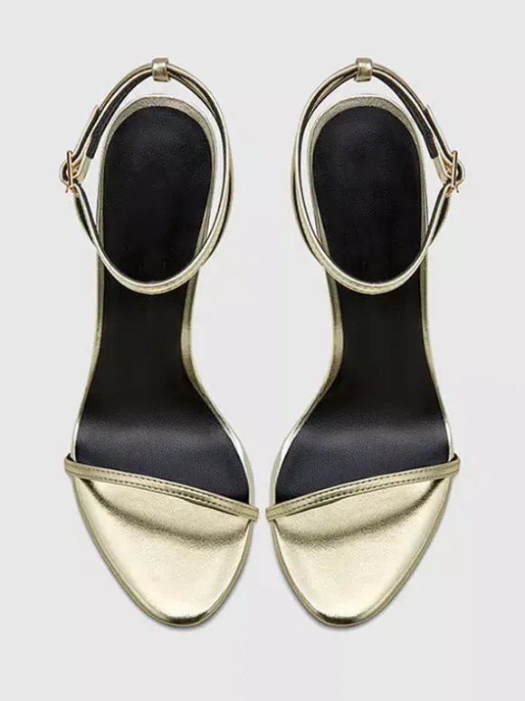 Gold High Heel Sandals Open Toe Stiletto Heel Party Shoes
