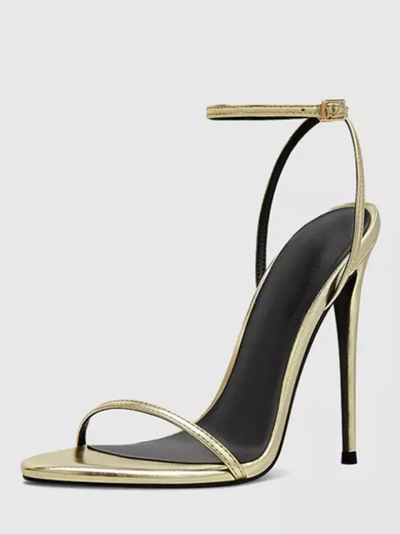 Gold High Heel Sandals Open Toe Stiletto Heel Party Shoes