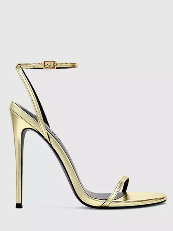 Gold High Heel Sandals Open Toe Stiletto Heel Party Shoes