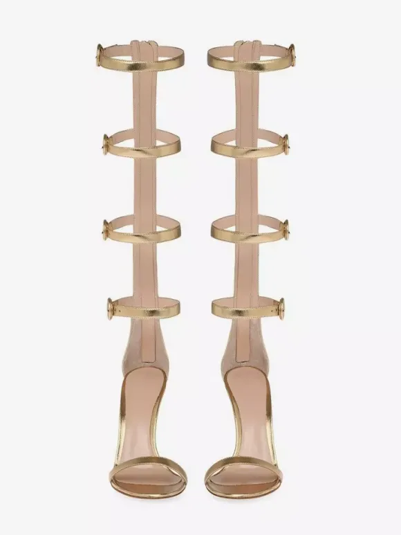 Gold High Heel Sandals Women's Open Toe Buckle Detail Gladiator Sandals