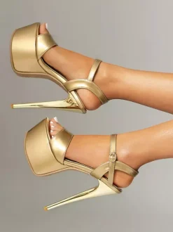 Gold Sexy Sandals Platform Open Toe High Heel Sandal Shoes