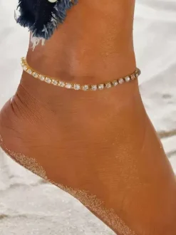 Gold Crystal Braided Anklet Beach Prom Ankle Bracelet