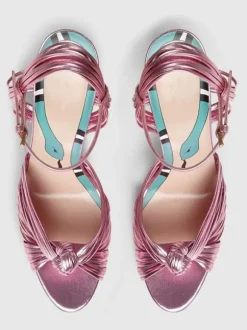 Gold Heeled Sandals Open Toe Knotted Stiletto Heel Party Shoes