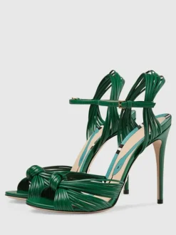 Gold Heeled Sandals Open Toe Knotted Stiletto Heel Party Shoes