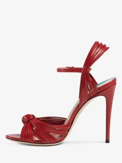 Gold Heeled Sandals Open Toe Knotted Stiletto Heel Party Shoes