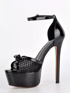 Gold High Heel Sandals Platform Peep Toe Mesh Bow Ankle Strap Party Shoes