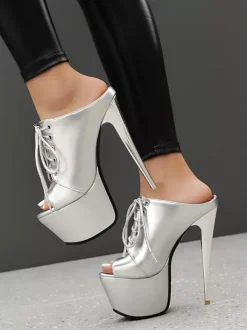 Gold High Heel Sandals Platform Open Toe Lace Up Sandal Shoes For Women