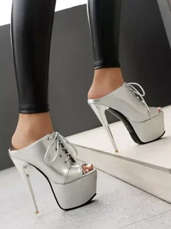 Gold High Heel Sandals Platform Open Toe Lace Up Sandal Shoes For Women