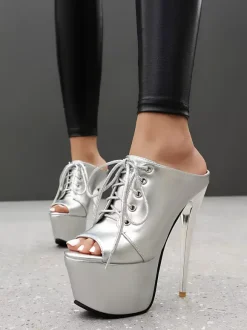 Gold High Heel Sandals Platform Open Toe Lace Up Sandal Shoes For Women