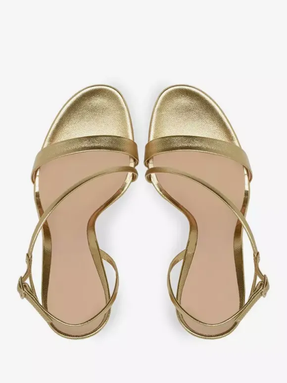 Gold High Heels Platform Open Toe Chunky Heel Strappy Party Shoes
