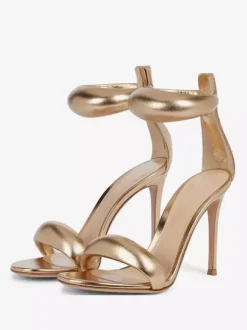 Gold High Heel Women Open Toe Metallic Ankle Strap Prom Sandals