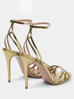 Gold Party Shoes Metallic Open Toe Criss Cross Ankle Strap High Heel Sandals