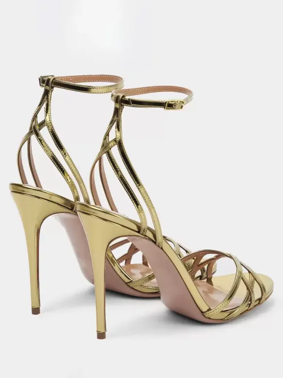 Gold Party Shoes Metallic Open Toe Criss Cross Ankle Strap High Heel Sandals
