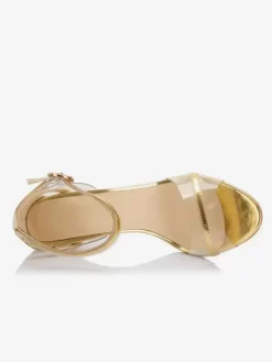 Gold Prom Shoes High Heel Open Toe Patchwork Ankle Strap Sandals