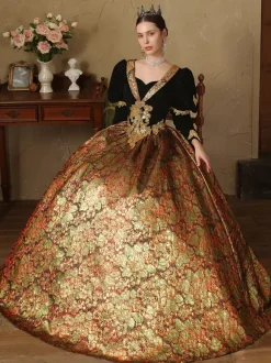 Gold Retro Costumes Polyester Jacquard Dress Women's Renaissance Marie Antoinette Costume 18th Century Costume