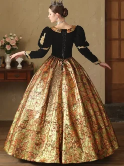Gold Retro Costumes Polyester Jacquard Dress Women's Renaissance Marie Antoinette Costume 18th Century Costume
