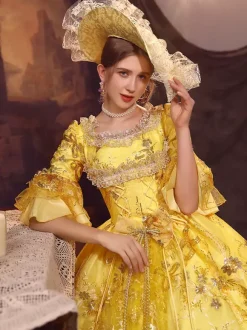 Gold Retro Tudor Dress Costumes Polyester Dress Marie Antoinette Costume Women's Gothic Masquerade Ball Gown