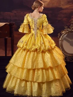 Gold Retro Tudor Dress Costumes Polyester Dress Marie Antoinette Costume Women's Gothic Masquerade Ball Gown