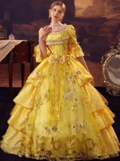 Gold Retro Tudor Dress Costumes Polyester Dress Marie Antoinette Costume Women's Gothic Masquerade Ball Gown