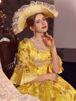 Gold Retro Tudor Dress Costumes Polyester Dress Marie Antoinette Costume Women's Gothic Masquerade Ball Gown