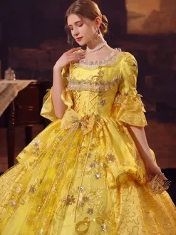 Gold Retro Tudor Dress Costumes Polyester Dress Marie Antoinette Costume Women's Gothic Masquerade Ball Gown