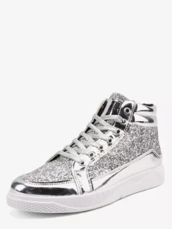 Gold Skate Sneakers Glitter Round Toe High Top Sneakers For Men