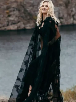 Gothic Black Wedding Dresses Sheath Sleeveless Split Front Ankle-Length Gothic Bridal Dress Free Customization