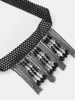 Gothic Lace Choker Necklace Crystal Tassel Collar For Women