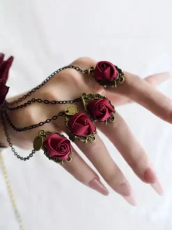 Gothic Lolita Accessories Burgundy Flowers Chains Polyester Accessory Miscellaneous