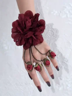Gothic Lolita Accessories Burgundy Flowers Chains Polyester Accessory Miscellaneous