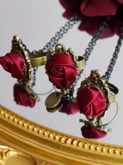 Gothic Lolita Accessories Burgundy Flowers Chains Polyester Accessory Miscellaneous