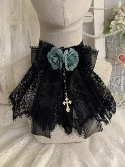 Gothic Lolita Accessories Burgundy Chains Flowers Lace Accessory Miscellaneous