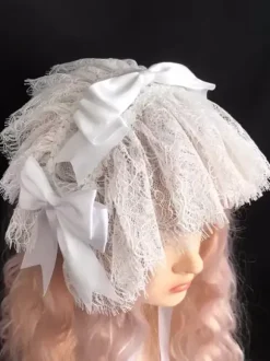 Gothic Lolita Accessories White Lace Bows Headwear Miscellaneous