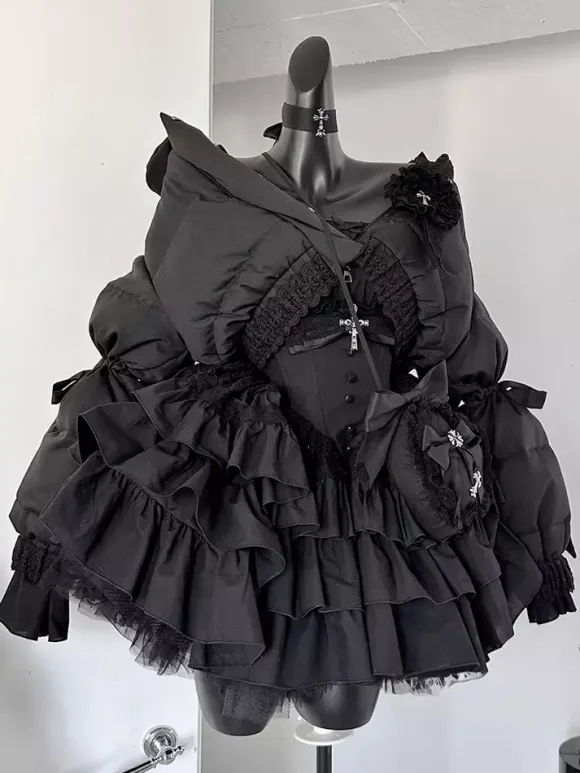 Gothic Lolita Black Strapless JSK Dress With Detachable Chest Harness And Neck Accessories