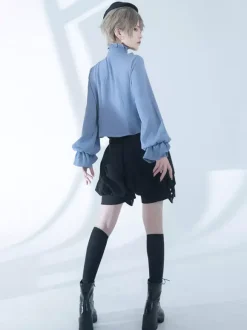 Gothic Lolita Blouses Bows Long Sleeves Blouse Lolita Top Light Sky Blue Lolita Shirt