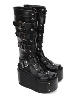 Gothic Lolita Boots Buckle Rivet Platform Black Lolita Footwear