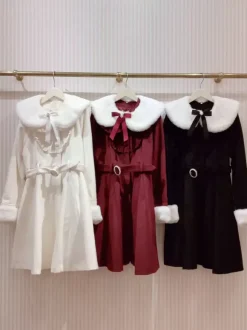 Gothic Lolita Coats Ecru White Coat Bows Ruffles Overcoat Polyester Winter Lolita Outwears