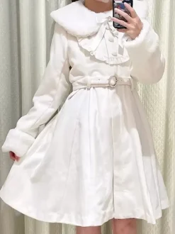 Gothic Lolita Coats Ecru White Coat Bows Ruffles Overcoat Polyester Winter Lolita Outwears