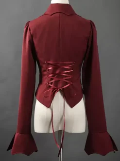 Gothic Lolita Coats Red Lace Up Polyester Overcoat Coat Spring Lolita Outwears