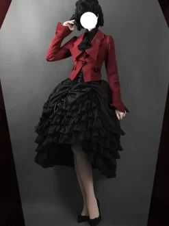 Gothic Lolita Coats Red Lace Up Polyester Overcoat Coat Spring Lolita Outwears