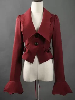 Gothic Lolita Coats Red Lace Up Polyester Overcoat Coat Spring Lolita Outwears