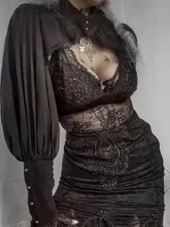 Gothic Lolita Cover-ups Black Ruffles Top Lace Polyester Cover-Up Lolita Outwears