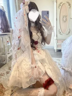 Gothic Lolita Dress Rose Bows White Adjustable Elastic Hime Lolita Dress