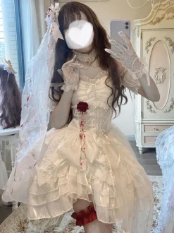 Gothic Lolita Dress Rose Bows White Adjustable Elastic Hime Lolita Dress